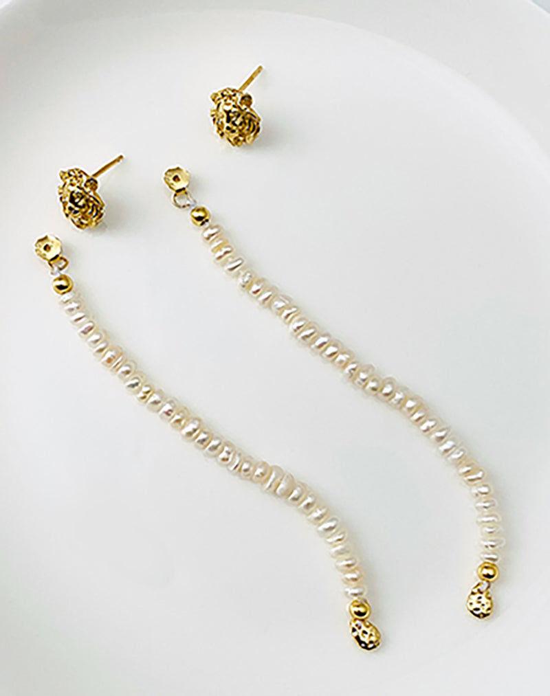 Lion Head Pearl Drop Earrings