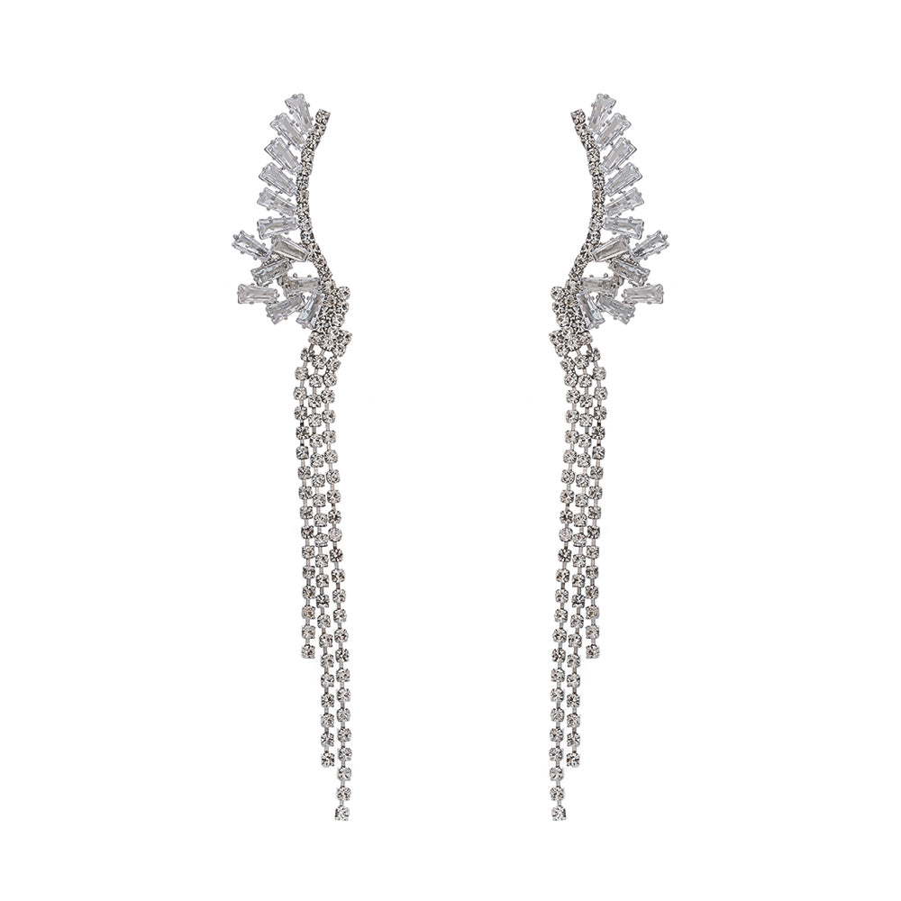 Long Tassel Zircon Draped Earrings
