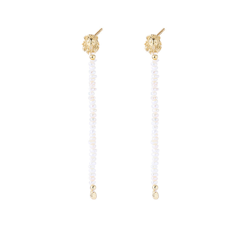 Lion Head Pearl Drop Earrings
