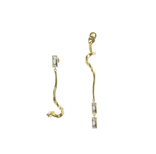Asymmetrical Sculptural Snake & Stone Danglers
