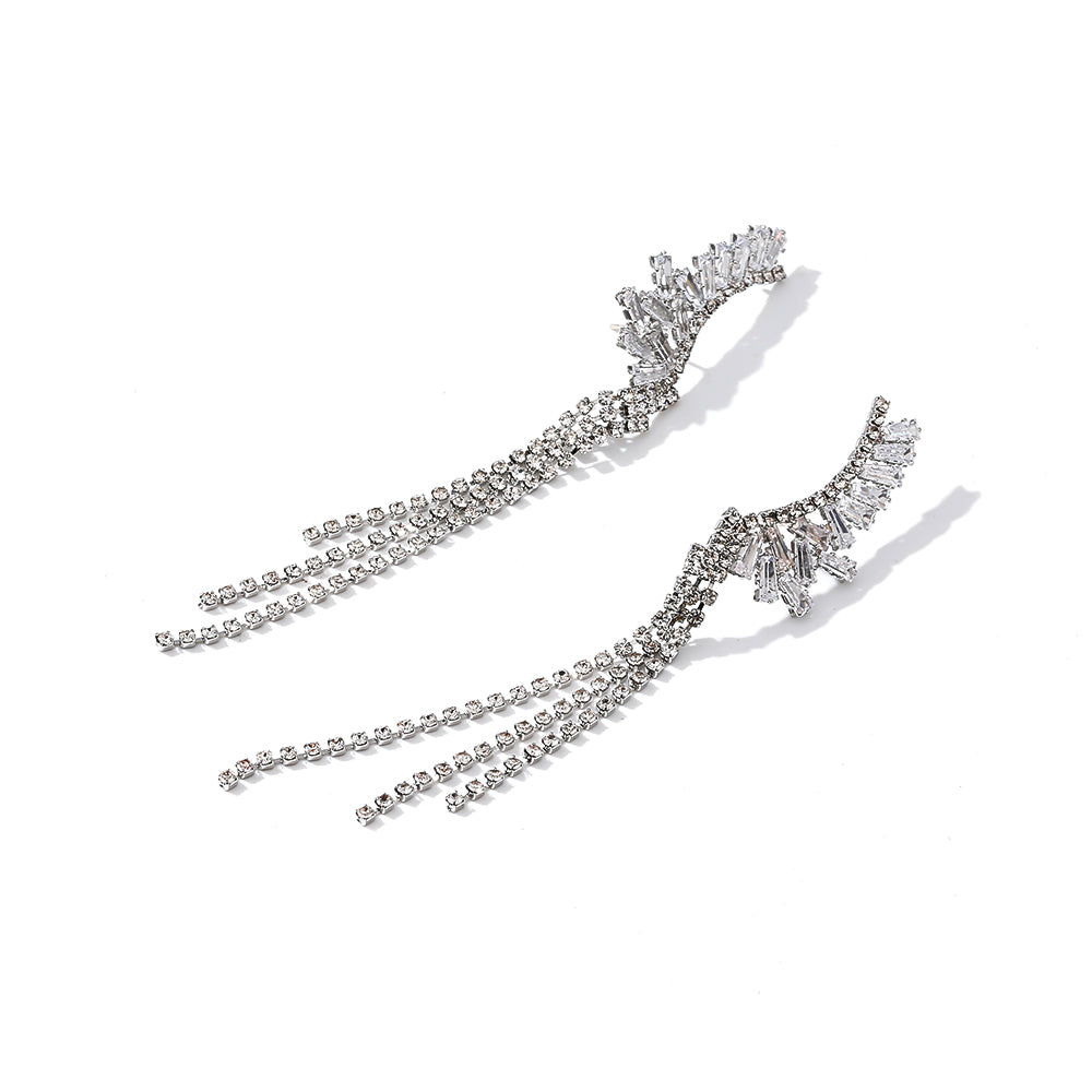 Long Tassel Zircon Draped Earrings