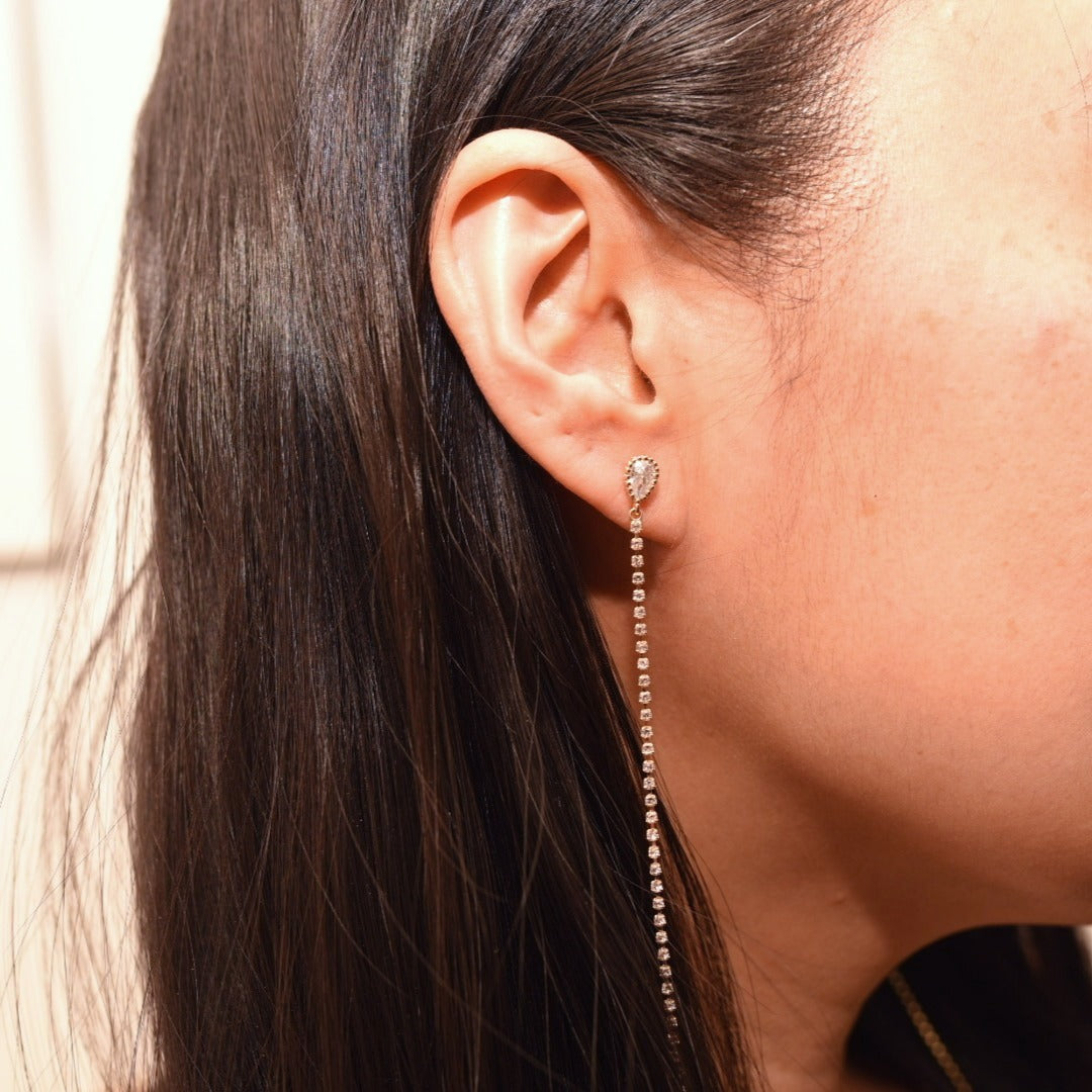 Rhinestone & Pearl Bow Drop Earrings